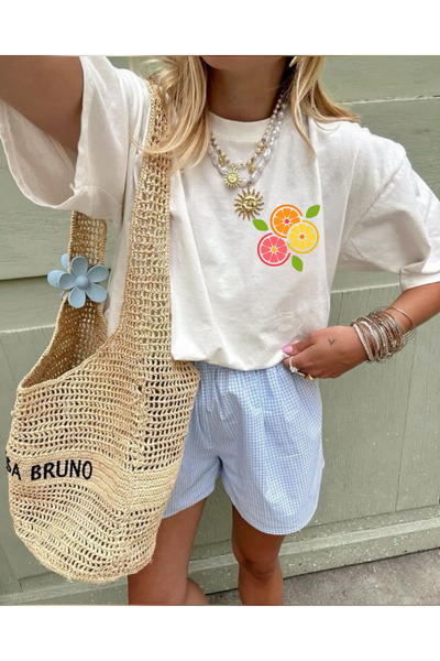 Tubinyoo تي شيرت كبير الحجم للجنسين بنمط ليمون 3 ألوان