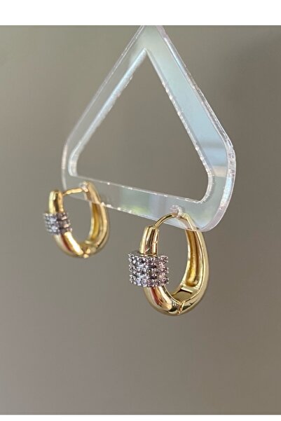 gaila design Taş Detaylı Oval Altın Kaplama Küpe