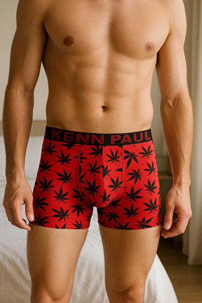 KENN PAUL Boxer de lux din bumbac cu model de frunze pentru bărbați |   Țesăt...