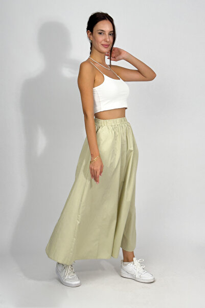 Betimoda Poplin Elastic Waist Pocket Long Skirt Pistachio Green
