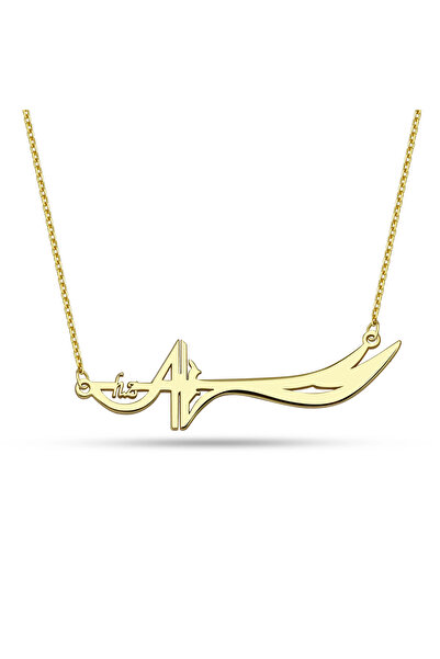 Mavili Gümüş Hz.Ali Zülfikar Kılıcı Gümüş Kolye - Altın