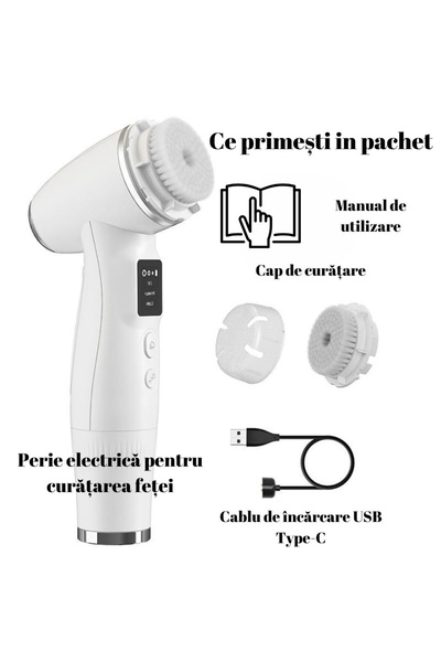 OEM Electric facial cleansing brush with sonic vibrations, USB-C charging, 600mAh battery, white