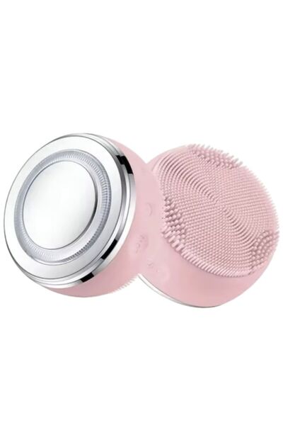 OEM 5 in 1 facial lifting device with silicone brush, EMS, LED therapy, massage, waterproof, pink