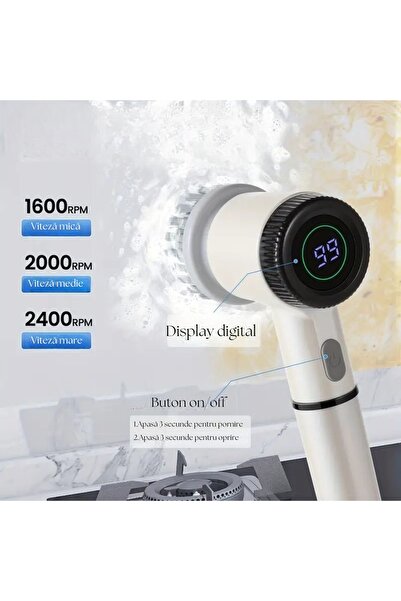 OEM Multifunctional rotating brush 5 in 1, LED, 3 speeds, USB, 1200mAh, 5 heads, water resistant, white