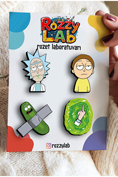 Rozzy Lab Rick And Morty 4lü Rozet Set - Rick Morty Pickle Rick Portal Finger...