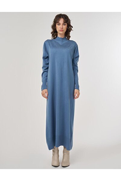 Kayra Yarım Balıkçı Yaka Triko Elbise Taç Mavisi