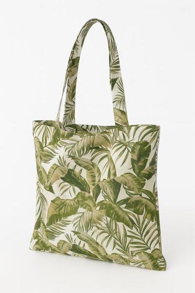 Sinada حقيبة كتف منقوشة بأوراق الشجر مصنوعة من القطن بنسبة 100% وقابلة للغسل ...