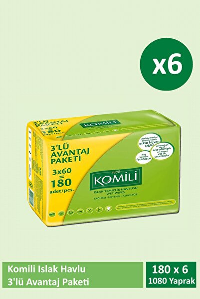 Komili Islak Havlu 3x60'lı x 6 Adet (1080 Yaprak)