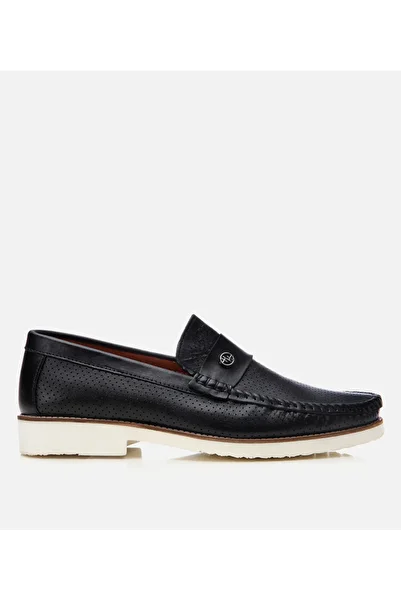 Hotiç Men's Leather Black Light Sole Loafer with Buckle Detail