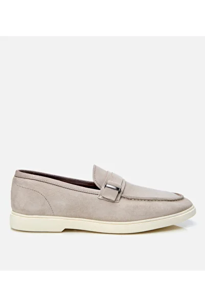 Hotiç Men's Suede Leather Beige Buckle Detailed Casual Loafer