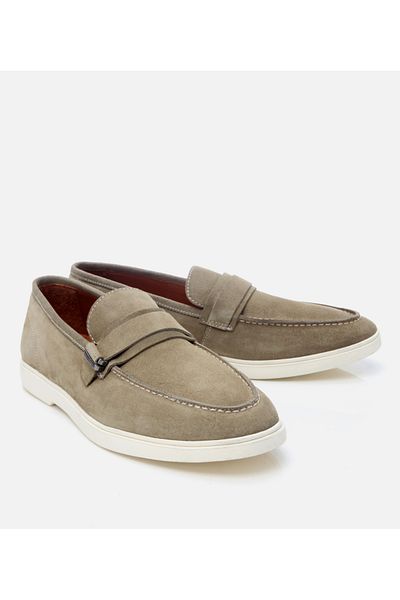 Hotiç Men's Suede Leather Green Buckle Detailed Casual Loafer