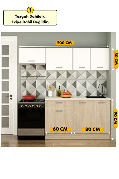 Fly Mobilya 200 CM ENKEL ASPİRATÖR MODÜLLÜ HAZIR MUTFAK DOLABI, ALT ÜST 200 CM MUTFAK TAKIMI