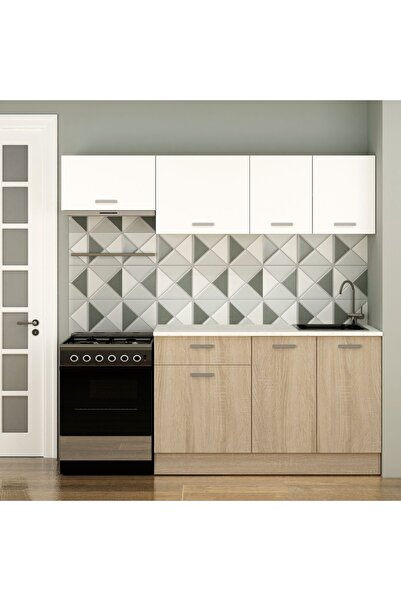 Fly Mobilya 200 CM ENKEL ASPİRATÖR MODÜLLÜ HAZIR MUTFAK DOLABI, ALT ÜST 200 CM MUTFAK TAKIMI