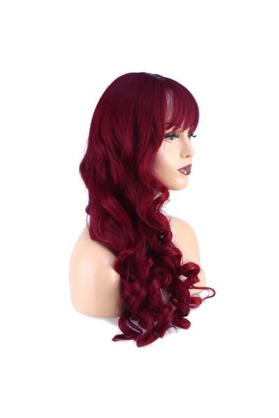 KONAK PERUK Dalgalı Perçemli Uzun Fiber Sentetik Peruk - Kızıl