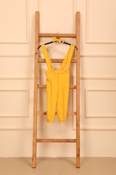 KÜÇÜĞÜM BUTİK Lemon Yellow Crepe Salopet Pants and Bow Tie (Salopet-Bowknot)