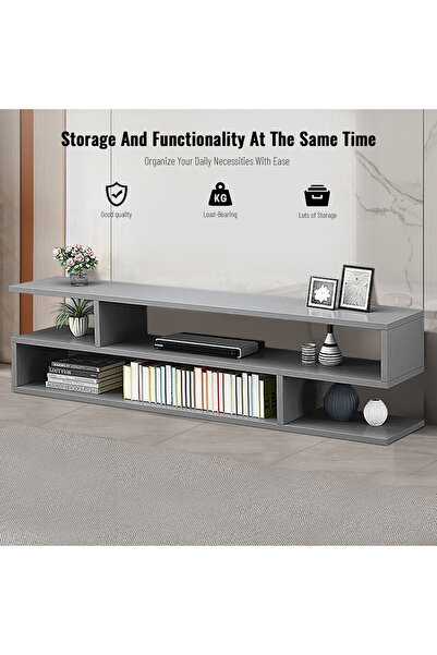 EqiEch S-Shaped Stylish Grey TV Stand with Open Shelves, 120x30x40 cm Entertainment Center