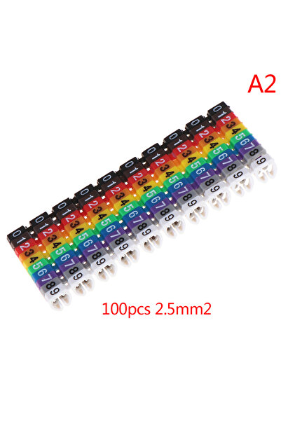 Choice1 2.5mm 100 Pcs Cable Markers Colourful C-Type Marker Number Tag Label For 2-3mm Wire Conspicuous And