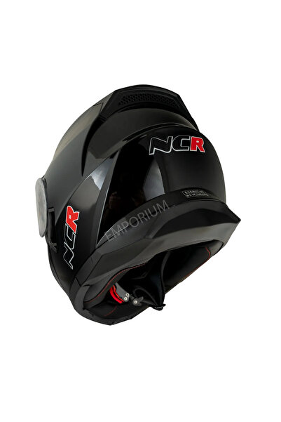 NCR Icon Çene Açılır Parlak Kask Siyah Vizörlü