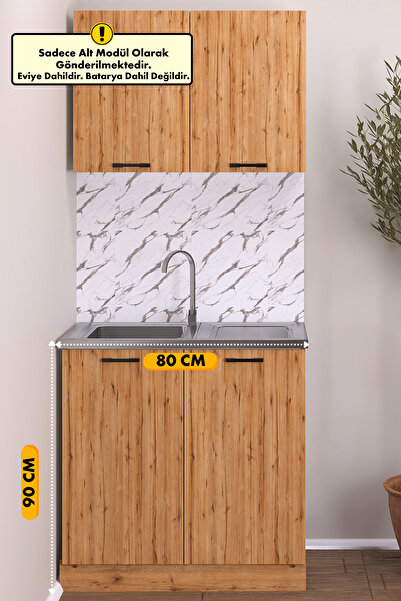 Fly Mobilya 80 Cm Detroit Helena Mutfak Evyeli Alt Modül ,mini Hazır Mutfak Dolabı Alt Modülü