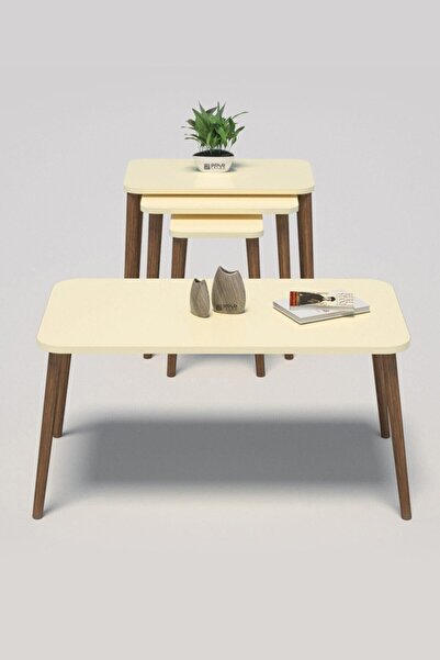 GOLDFALEZ Zigon Sehpa Kr Ve Orta Sehpa Kr Torna Set Krem