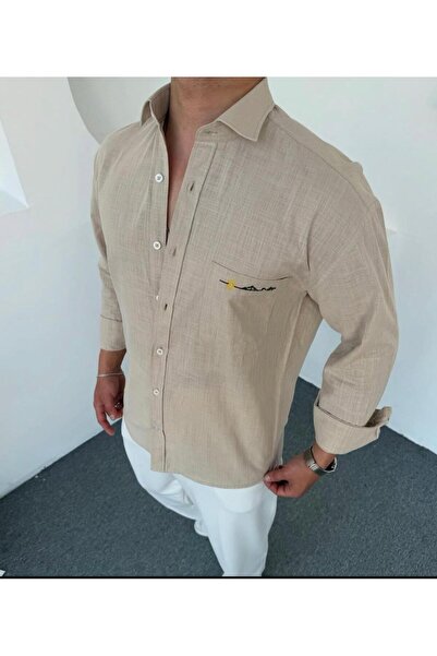 DEFES Embroidered Oversize Linen Men's Shirt