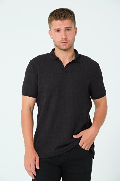 Polo State Tricou negru cu gât polo cu ajustare normală