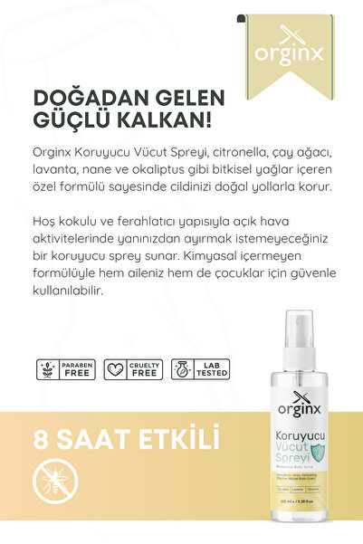 Orginx Doğal Koruyucu Sivrisinek ve Kene Kovucu Sprey Losyon Bitkisel Tüm Vücut İçin Aile Boy 100 ml