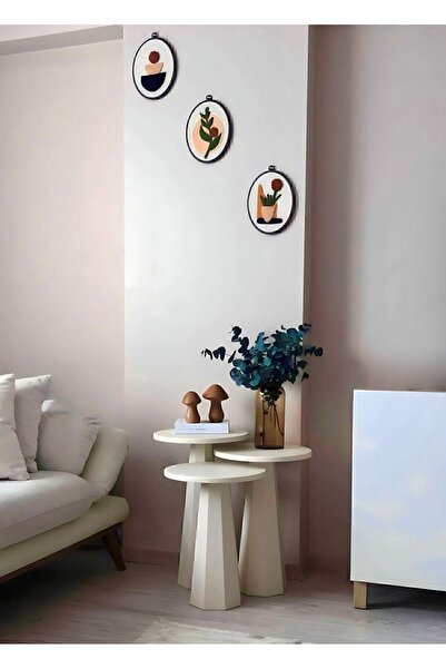 Genel Markalar Lilyum Lake Mantar Sehpa Krem Üçlü Set (47-52-57 Cm)