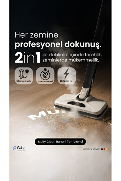 Fakir Multy Clean Buharlı Temizleyici–Profesyonel Hijyen, Kimyasalsız Temizlik,2in1