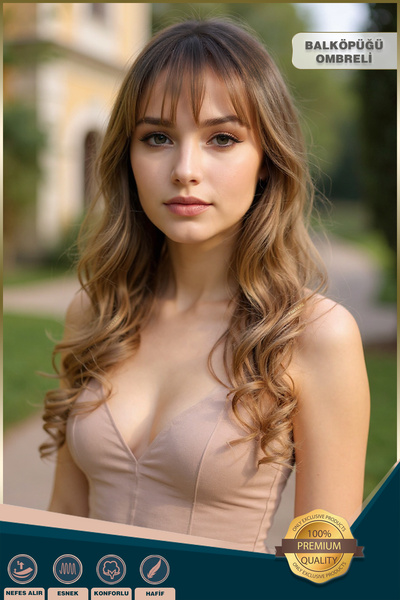 KONAK PERUK Dalgalı Perçemli Uzun Fiber Sentetik Peruk - Siyah / Balköpüğü Om...