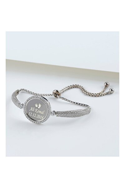Şimal Silver 925 Ayar Gümüş Kişiye Özel Isimli Rodyum Kaplamalı Asansörlü Bileklik