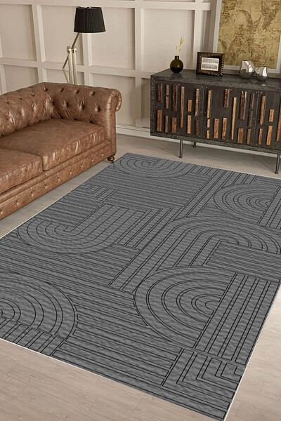 UZZA Salon Halısı Geometrik İskandinav Eskitmeli Dijital Baskı Yıkanabilir Ka...