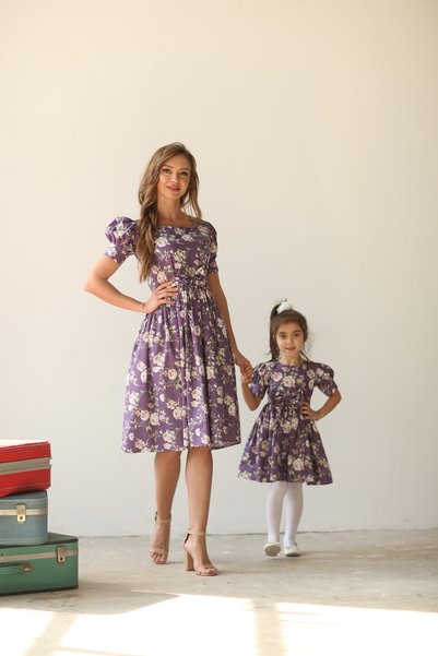 KÜÇÜĞÜM BUTİK Purple Rose Watermelon Sleeve Mother Daughter Child Design (SOLD AS A SINGLE ITEM)