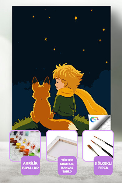 Tuvalle Küçük Prens ve Tilki Sayılarla Boyama Seti, Hobi Seti, 40X50 Tablo, F...