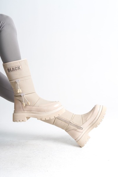 Zerenyus LUCY Lastikli Fermuarlı Paraşüt Kumaş Rugan Kadın Kar Botu - Krem