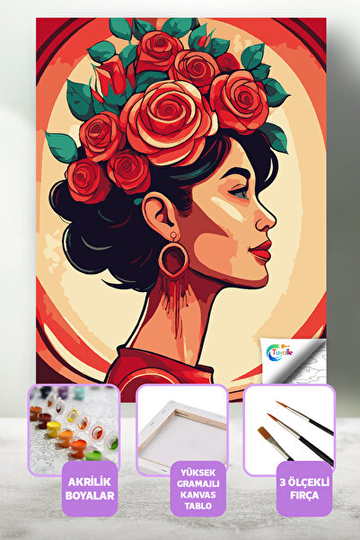 Tuvalle Güllerin Kadını Sayılarla Boyama Seti, Hobi Seti, 40X50 Tablo, Fırça ...