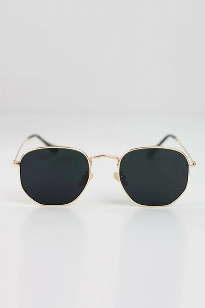 Chunky Frame Gold Metal Çerçeveli Beşgen Unisex Güneş Gözlüğü
