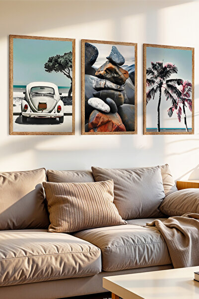 Zevahir Mobilya Dekorasyon Set de pictură MDF cu aspect de cadru din lemn cu tematică Momente de pace, 3 piese