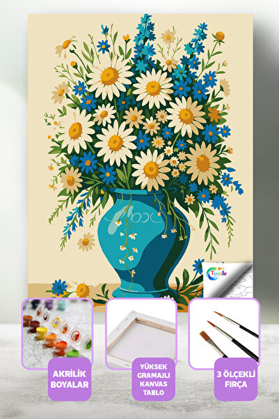 Tuvalle Doğanın Neşesi Papatya Sayılarla Boyama Seti, Hobi Seti, 40X50 Tablo,...