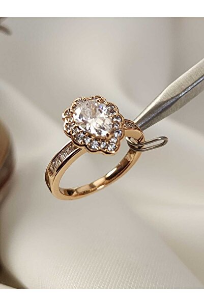 ZÜLİSCH XUPİNG VENTAGE ÇELİK YÜZÜK ZİRKON TAŞLI ROSE GOLD PASLANMAZ SUYA DAYA...