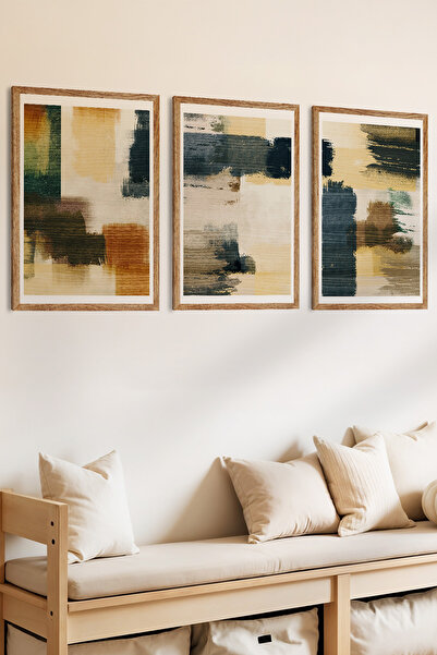 Zevahir Mobilya Dekorasyon Set de pictură MDF cu aspect de cadru din lemn cu tematică în tonuri de pământ și naturalitate în 3 tonuri