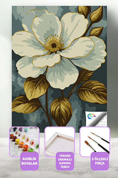 Tuvalle Gecenin Çiçeği Sayılarla Boyama Seti, Hobi Seti, 40X50 Tablo, Fırça B...