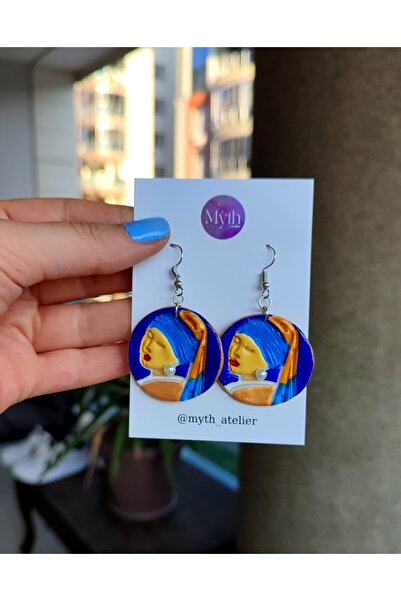 Atölye Myth İnci Küpeli Kız El Yapımı Özel Tasarım Küpe - Sanatsal ve Şık