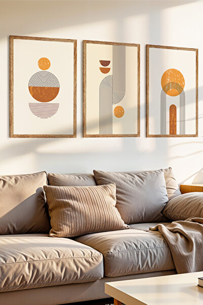 Zevahir Mobilya Dekorasyon 3 Parça Soyut Doğa Ve Organik Formlar Temalı Ahşap Çerçeve Görünümlü MDF Tablo Seti