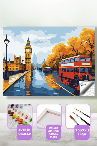 Tuvalle Yağmurda Londra Sayılarla Boyama Seti, Hobi Seti, 40X50 Tablo, Fırça ...
