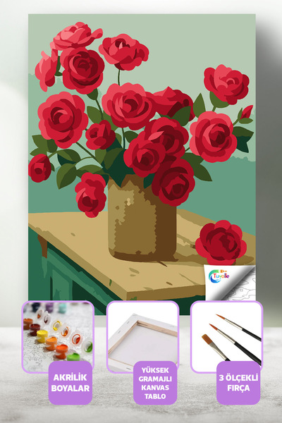 Tuvalle Güllerin Nefesi Sayılarla Boyama Seti, Hobi Seti, 40X50 Tablo, Fırça ...