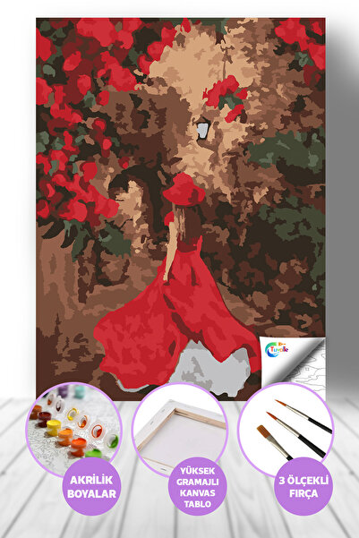 Tuvalle Aşkın Kırmızı Dansı Sayılarla Boyama Seti, Hobi Seti, 40X50 Tablo, Fı...