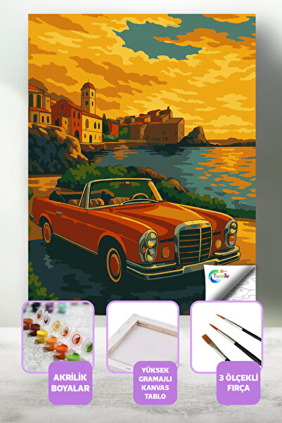 Tuvalle Amalfi Sahilleri Sayılarla Boyama Seti, Hobi Seti, 40X50 Tablo, Fırça...