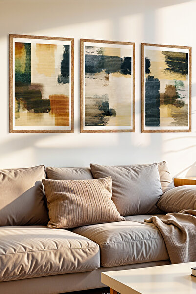 Zevahir Mobilya Dekorasyon Set de pictură MDF cu aspect de cadru din lemn cu tematică în tonuri de pământ și naturalitate în 3 tonuri