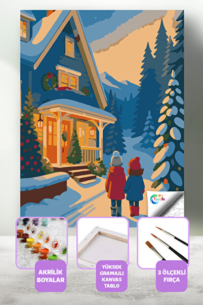 Tuvalle Karla Kaplı Anılar Sayılarla Boyama Seti, Hobi Seti, 40X50 Tablo, Fır...